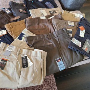 32X34,32X32 KHAKI,DRESS PANTS BLUE,BLACK,TAN,GREY,WHITE,BROWN DOCKERS,IZOD,VAN H